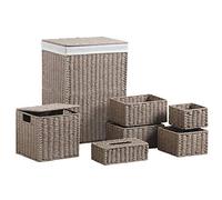 AUBRY GASPARD - Panier à Linge et Corbeilles en Papier Cordé (Lot de 7) - Panier 40x30x55 cm, 1 Boîte, 1 Boîte à Mouchoirs, 2 Corbeilles Carrées, 2 Rectangulaires - Doublure Coton