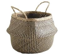 AUBRY GASPARD - Panier Boule en Jonc Teinté Noir et Naturel avec 2 Anses - Ø40 cm H36-48 - Design Élégant et Pratique pour Rangement - Décoration - Jouets - Couvertures - Noir - Ø40 cm