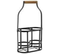 AUBRY GASPARD - Panier Bouteilles Métal et Bois - Noir Naturel - Poignée Bois - 22 x 11 x 37 cm - Ø Bouteille 10 cm - Capacité 2 Bouteilles - Poids 0,54 kg - Transport et Rangement Efficaces