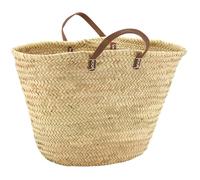 AUBRY GASPARD - Panier Cabas en Palmier Naturel à Poignées en Cuir Renforcé - Rangement Décoratif Robuste - Couleur Naturelle - GRAND CABAS