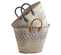 AUBRY GASPARD Panier Cabas Palmier Naturel 55x25x35-46cm | Poignées en Cuir, Fabrication Artisanale, Robuste, Couleur Naturelle, Vendu à la Pièce, Envoi Couleur Aléatoire