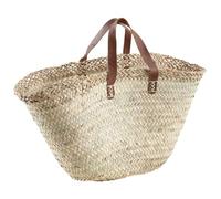 AUBRY GASPARD - Panier Cabas Palmier Naturel Bord Ajouré - Poignées Cuir Robuste - 48 x 18 x 25 cm - Usage Polyvalent Rangement Décoratif - Couleur Naturelle