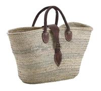 Aubry Gaspard - Panier couffin 60 cm en palmier naturel, poignées & fermeture cuir marron