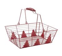 AUBRY GASPARD - Panier en Métal Laqué Rouge Motif Sapins - 25X20X8,5-19 cm - Anses Mobiles - Accessoire Décoratif et Fonctionnel pour Noël - Couleur Rouge - Taille 25X20X8,5-19 cm