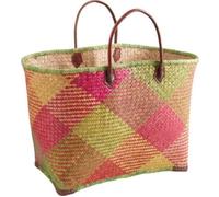 AUBRY GASPARD - Panier en palmier - avec 2 anses simili cuir - 50x28x36 cm - couleur aléatoire