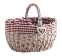 AUBRY GASPARD - Panier Osier Fendu Teinté - Doublure Coton Vichy Rouge/Blanc - Décor Coeur Anse - 23-35x42x33 cm - Fabriqué Artisanalement - Léger et Pratique Intérieur
