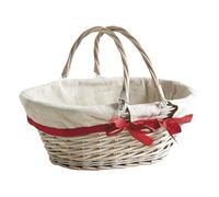 AUBRY GASPARD - Panier Ovale Osier Teinté "Élégance Campagnarde" - Osier Fendu - Doublure Jute Amovible - 38x29x15 cm (29 cm avec Anses) - Ruban Rouge - 2 Anses Mobiles - Poids 0,37 kg