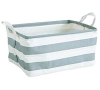 AUBRY GASPARD - Panier Rangement Marina - Rayé Blanc/Gris - Polyester - Doublure Tissu Enduit - 48x36x25 cm - Pliable avec Poignées - Idéal Organisation Intérieure