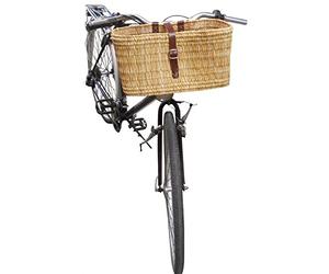 AUBRY GASPARD - Panier Vélo Jonc Naturel - Attaches Cuir Marron - 36 x 15 x 25 cm - Fixation Guidon Sangles - Poids 0,93 kg - Idéal Balades et Courses