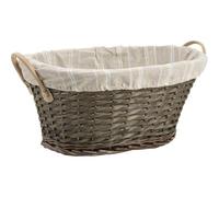 AUBRY GASPARD - Panière à Linge Éclisse et Coton - Gris Beige - 23 cm Hauteur, 50 cm Longueur, 37 cm Profondeur - Doublure Amovible Rayée Beige et Blanche - 2 Anses Polyuréthane - Artisanale