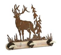 AUBRY GASPARD - Patère Bois, Métal et Céramique Cerf - Décor Métal Rouillé - 3 Crochets Céramique - Idéale Entrée ou Chambre - Design Rustique Élégant - Pratique pour Suspendre Vêtements