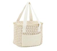 AUBRY GASPARD - Petit Sac Lunch Isotherme en Jute Naturel avec Doublure Intérieure - Fermeture Zippée - 2 Anses - Pochette Extérieure - Motifs Géométriques - Blanc - 20X15X15 cm