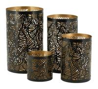AUBRY GASPARD - Photophores en Métal Feuillage - Noir Doré - Métal Laqué - Série de 4 Tailles Différentes - Motif Feuillage Ajouré - Intérieur Doré - Øs de 10 à 15 cm - Hauteurs de 10 à 25 cm