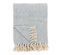 AUBRY GASPARD - Plaid en Coton Recyclé 130X170 cm avec Franges - Écologique et Doux - Idéal pour Canapé Ou Lit - Couleur Naturel - Bleu - Idéale pour Salon