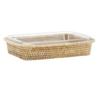 AUBRY GASPARD - Plat Gratin Pyrex avec Support Rotin - 29.5 x 17.5 x 5 cm - 1.5 L - Compatible Four Micro-Ondes Lave-Vaisselle - Support Résistant Chaleur - Idéal Service Présentation