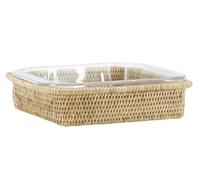 AUBRY GASPARD - Plat Pyrex et Support Rotin - Plat Gratin Carré Verre 27 x 25 x 6 cm - Support Tressé Naturel 29 x 27.5 x 6.5 cm - Four, Micro-Ondes, Lave-Vaisselle - Contenance 2,3 L