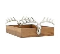 AUBRY GASPARD - Plateau en Bois Recy vec 2 Têtes De Cerfs en Aluminium - Dimensions 38X26X65-14 cm - Design Unique et Écologique - Couleur Naturelle - Taille Standard