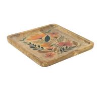 AUBRY GASPARD - Plateau en Manguier et Résine Naturel - Décor Fleurs - Dimensions 25X25X25 cm - Idéal pour Servir et Décorer - Entretien Facile - Couleur Naturel - Taille 25X25X25 cm