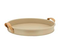 AUBRY GASPARD - Plateau en Métal Beige Ø37 H5 avec Anses en Polyuréthane - Élégant et Pratique pour Servir Boissons et Collations - Idéal pour Décoration Intérieure - Beige - Ø37 cm