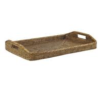 AUBRY GASPARD - Plateau en Rotin Antique - Rectangulaire avec Poignées - 52 x 36 x H 5-9 cm - Fabrication Artisanale - Léger et Résistant - Idéal pour Service ou Décoration - Poids 1,5 kg