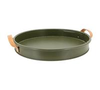 AUBRY GASPARD - Plateau Métal Kaki - Collection Cargo - Ø 37 cm x H 5 cm - Anses Brunes Polyuréthane - Finition Mat - Idéal Service Table - Poids 0,60 kg