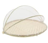 AUBRY GASPARD - Plateau Rond avec Cloche en Filet - Bambou Naturel et Filet Synthétique Blanc - Ø 55 cm x Hauteur 30 cm - Cloche Pliable avec Fermoir - Idéal pour Rangement et Conservation en Cuisine
