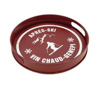AUBRY GASPARD - Plateau Rond en Médium et Métal Décor Skieur - Ø31 cm H5,5 - Design Élégant et Moderne - Idéal pour Servir Ou Décorer - Couleur Naturel - Taille Medium