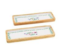 AUBRY GASPARD - Plateaux Rectangulaires en Manguier et Résine - Décor Fleurs - Motifs Assortis - Idéal pour Cuisine et Arts de la Table - Élégant - Parfait pour Présentation de Plats