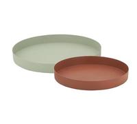 AUBRY GASPARD - Plateaux Ronds en Métal Laqué - Lot de 2 - Coloris Kaki et Terracotta - Petit Modèle 25.50 x 3.5 cm - Grand Modèle 31 x 3.5 cm - Élégants et Pratiques pour Cuisine et Arts de la Table