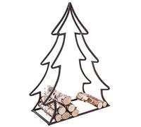 AUBRY GASPARD - Porte-Bûches Métal Sapin - L 64 cm x H 85 cm x P 28 cm - Finition Vieillie - Design Rustique Élégant - Idéal Stockage et Transport Bois Chauffage Intérieur