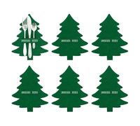 AUBRY GASPARD - Porte-Couverts de Noël en Feutrine - Lot de 24 - Vert - Forme de Sapin avec Fente pour Couverts et Serviette - Inscription Joyeuses Fêtes - 18 x 0.3 x 23 cm