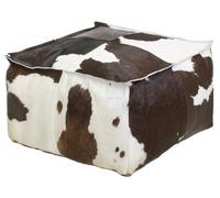 AUBRY GASPARD - Pouf Carré Peau de Vache Véritable - Marron Blanc - 50 x 50 x 30 cm - Garniture Coton Recyclé - Housse Déhoussable - Unique Variations Naturelles - Poids 2 kg