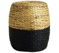AUBRY GASPARD - Pouf Rond en Jacinthe Naturelle et Noire - Ø40 H44 cm - Structure en Bois - Design Élégant et Confortable - Idéal comme Siège Ou Table D'Appoint - Noir - Ø40 H44 cm