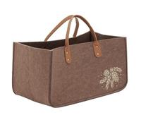 AUBRY GASPARD - Sac à Bûches en Feutrine Marron - 50 x 25 x 25 cm - Décor Pommes de Pin - Anses Renforcées en PVC - Idéal pour Stockage et Transport de Bois - Accessoire Pratique pour Cheminée