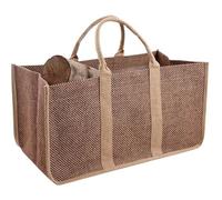 AUBRY GASPARD Sac à bûches en toile de jute plastifiée à damiers 65 x 33 x 33 cm (Beige)