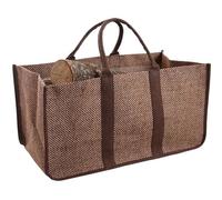 AUBRY GASPARD Sac à bûches en toile de jute plastifiée à damiers 65 x 33 x 33 cm (Marron)