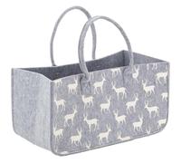 AUBRY GASPARD - Sac à Bûches Feutrine Grise 50x25x25 cm - Anses Solides - Décor Brodé Cerfs - Idéal Transport Charges Lourdes - Accessoire Cheminée Pratique, Résistant, Élégant