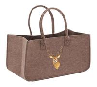 AUBRY GASPARD - Sac à Bûches Feutrine Marron - Tête de Cerf Brodé - 50 x 25 x 25 cm - 0.58 kg - 2 Anses Solides - Idéal Transport Charges Lourdes - Accessoire Cheminée Pratique