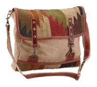 AUBRY GASPARD - Sac Besace Coton Kilim Ethnique - Bandoulière Amovible et Réglable - Fermeture Zippée et Rabat Sangles Cuir - Poche Intérieure Double - Doublure Coton Rayée