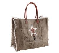 AUBRY GASPARD - Sac Cabas Coton Recyclé Étoile - Anses Cuir - Doublure Coton - Fermeture Zippée - Poche Intérieure - Tissu Résistant - 49 x 21 x 40-60 cm - Kaki
