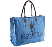 AUBRY GASPARD - Sac Cabas Coton Recyclé Étoile - Anses Cuir - Doublure Coton - Fermeture Zippée - Poche Intérieure - Tissu Résistant Écologique pour Femme - 48 x 21 x 38-60 cm - Bleu