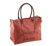 AUBRY GASPARD - Sac Cabas Vacances Coton Recy nses Cuir Rouge - Inscriptions - Grande Fermeture Zippée - 4 Poches Intérieures - 41 x 17 x 33 cm - pour Rangement Organisé