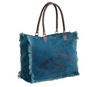 AUBRY GASPARD - Sac Coton Inscription Marine Coopérative - Anses Cuir - Fermeture Zippée - Poche Intérieure à Zip - Coton Recyclé Robuste pour Femme - 41 x 17 x 33 cm - Bleu
