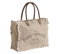 AUBRY GASPARD - Sac Coton Inscription Marine Coopérative - Anses Cuir - Fermeture Zippée - Poche Intérieure à Zip - Coton Recyclé Robuste pour Femme - 41 x 17 x 33 cm - Beige