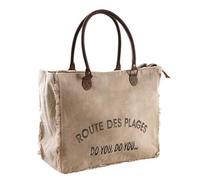 AUBRY GASPARD - Sac Coton Recy nses Cuir Beige - Inscription - Grande Fermeture Zippée - 4 Poches Intérieures - 41 x 17 x 33 cm - pour Voyage Quotidien
