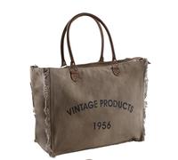 AUBRY GASPARD - Sac Coton Recy nses Cuir Kaki - Inscriptions - Grande Fermeture Zippée - 4 Poches Intérieures - 41 x 17 x 33 cm - pour Organisation Quotidienne