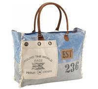 AUBRY GASPARD - Sac Coton World - Imprimé, Poignées Cuir - Empiècement Cuir, Œillets Métal - Franges Latérales - Fermeture Zippée - Poches Intérieures Doubles - Doublure Coton Rayée