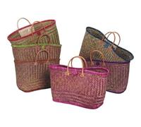 AUBRY GASPARD - Sac De Courses en Jonc avec Poignées en Cuir et Poche Intérieure Zippée - 60X24X34 cm - Coloris Assortis - Pratique et Élégant - vendu à l'unité en coloris assortis