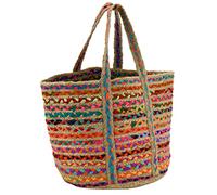 AUBRY GASPARD - Sac de Plage en Jute Naturelle et Coton - Multicolore - Longueur 50 x Hauteur 30 cm - 2 Anses Robustes - Idéal pour Détente et Loisirs - Style Estival et Élégant pour Toutes Saisons