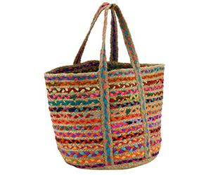 AUBRY GASPARD - Sac de Plage en Jute Naturelle et Coton - Multicolore - Longueur 50 x Hauteur 30 cm - 2 Anses Robustes - Idéal pour Détente et Loisirs - Style Estival et Élégant pour Toutes Saisons